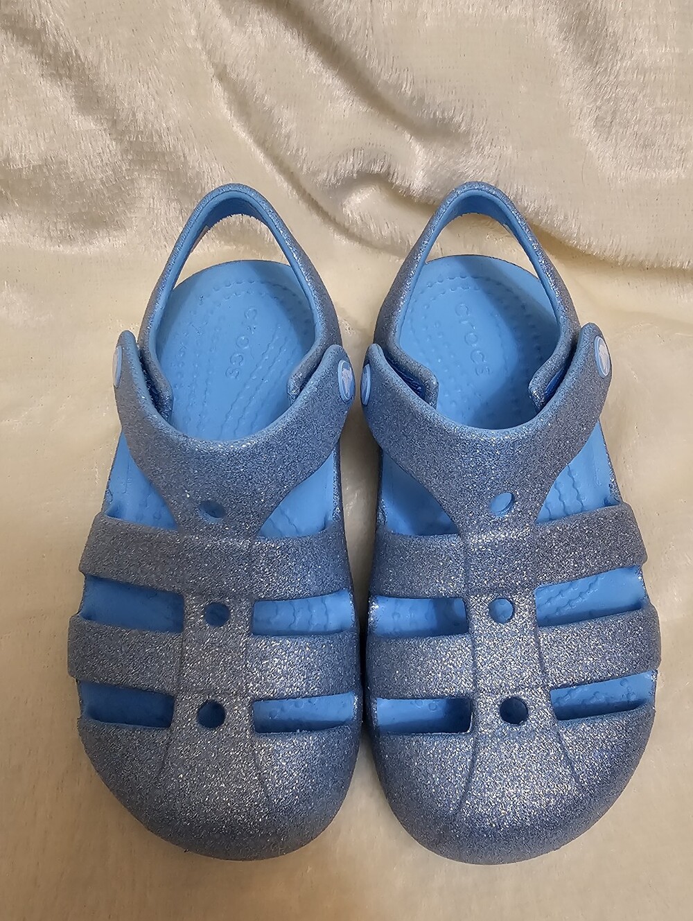 Crocs Classic Glitter Fisherman Sandals Blue Shoes Kids Girls Child 10 NEW